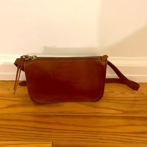 Madewell leather belt bag, size small, in cognac brown.